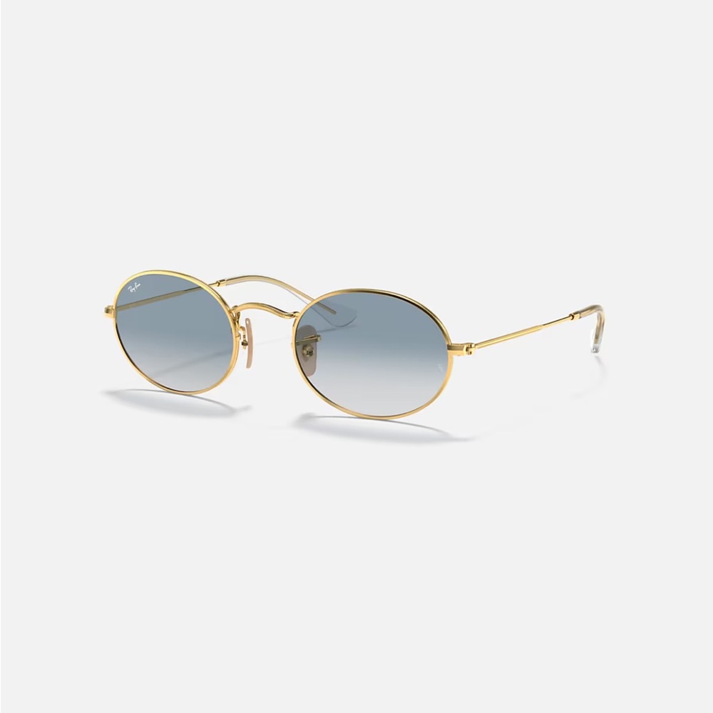 Ray-Ban Oval Flat Sunglasses in Polished Gold Frame with Blue Lens